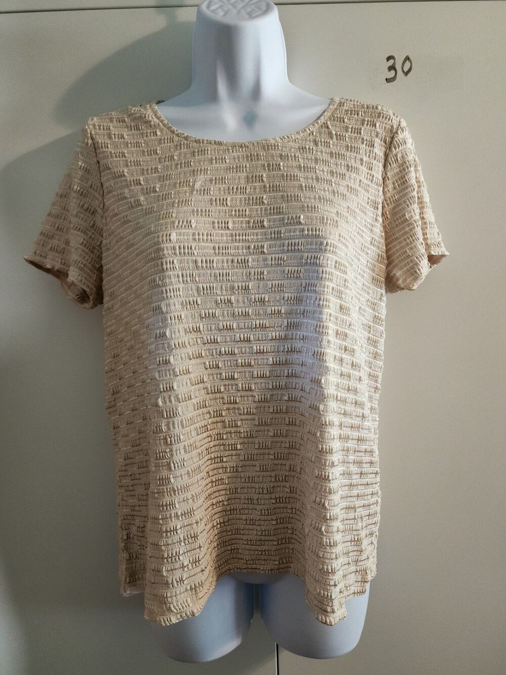 Laura Ashley Petite Womens PS Beige Cream Textured Ribbonette Short Sleeve